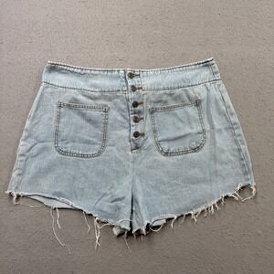 Forever 21 Denim Shorts Women's 16 Blue Light Wash Button Fly Cut Off High Rise